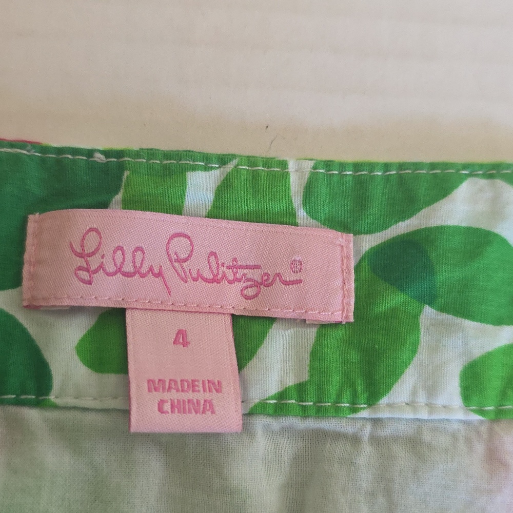 Lilly Pulitzer Cotton Green Floral Circle Skirt with Pink Roses Sz 4 Spring - Picture 7 of 14
